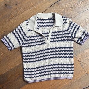 Marine Layer Wavy Knit Polo in Purple and Gray